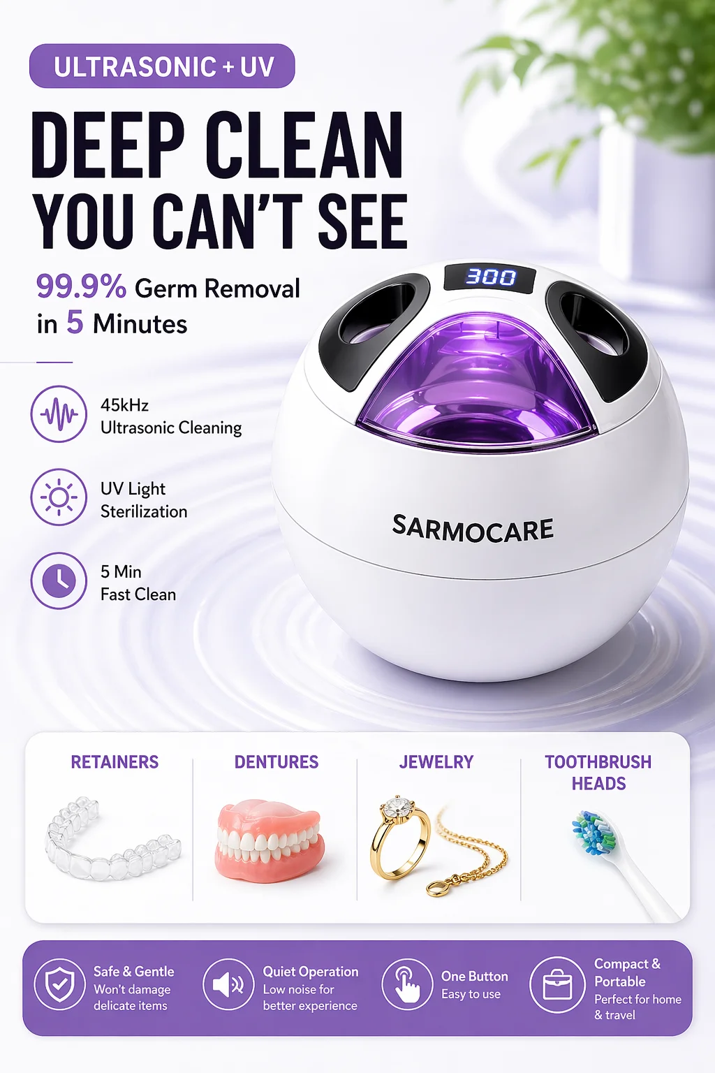 Dentaler Ultraschall-Zahnspangenreiniger 45kHz mit Digitaltimer 200ML für Zahnprothesen, Mundschutz, Zahnspangen und Zahnbürsten – Detail 1