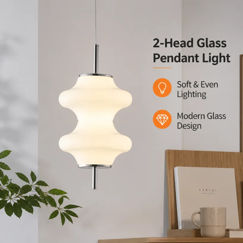 Bauhaus Lamp + Modern Minimalist Cream-Colored Glass Bedside Pendant Light with Smart Dimming Function for Bedroom, Living Room,
