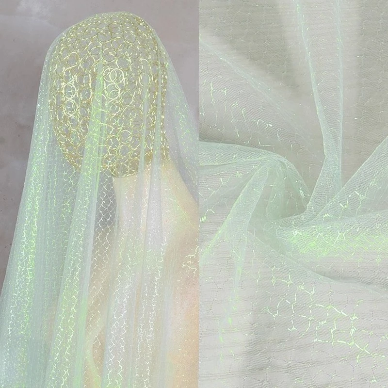 

Мятно-зеленое кружево с выдолбленным градиентом, лазерная сетчатая ткань, модная полуюбка, платье ручной работы «сделай сам», декоративная ткань для одежды