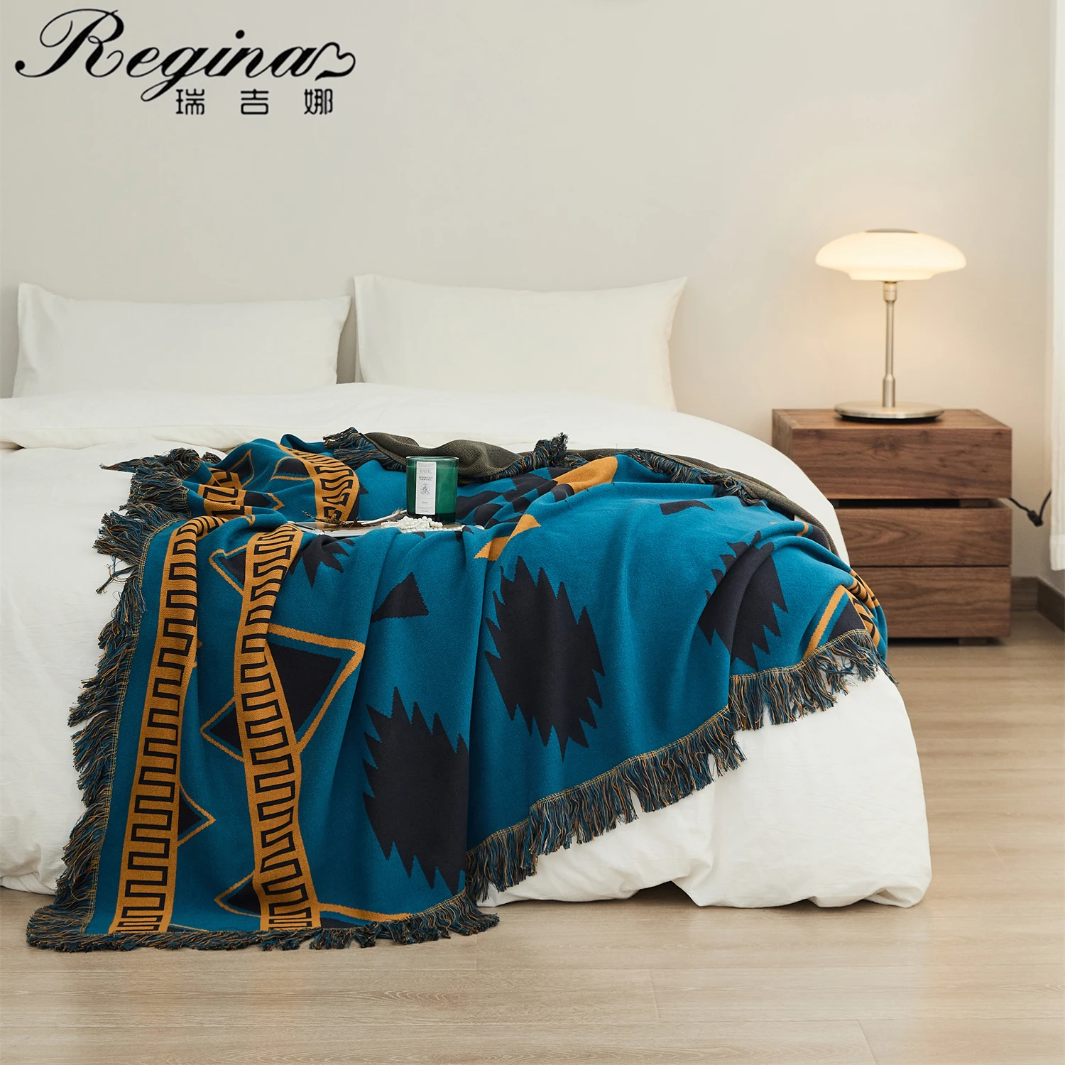 

REGINA Bohemian Geometric Pattern Blanket Elegant Luxurious Fringes Exotic Home Decor Tapestry Outdoor Wearable Picnic Blanket