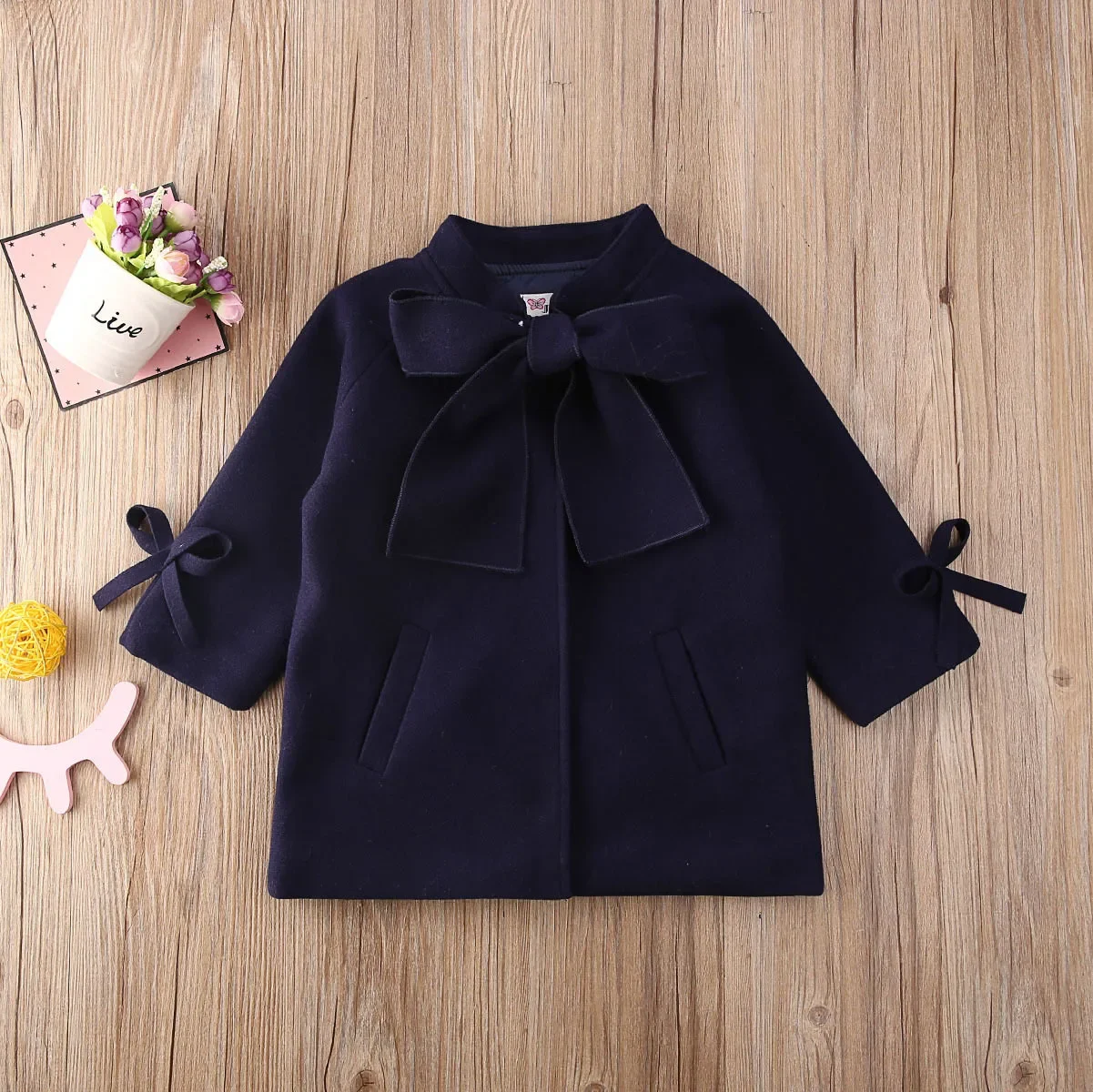 2-12Y Kids Clothes Girls Woolen Jacket Long Child Coats Bowknot Fashion Trench Overcoat Spring Autumn Winter Baby Infant Outwear