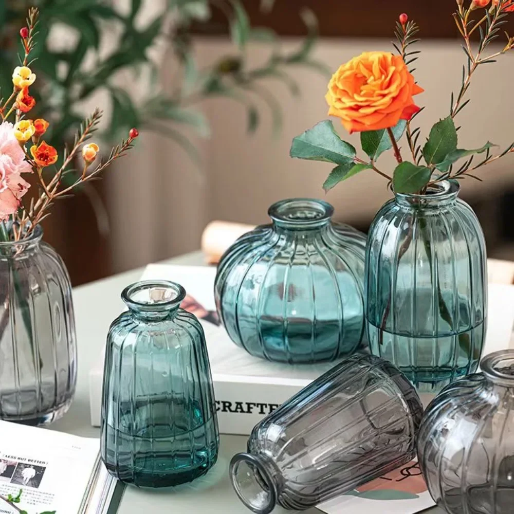 Decorative Flower Bottle Nordic Glass Vase Transparent Bud Vase Designed Hydroponic Plant Pot Living Room Decor Table Ornaments