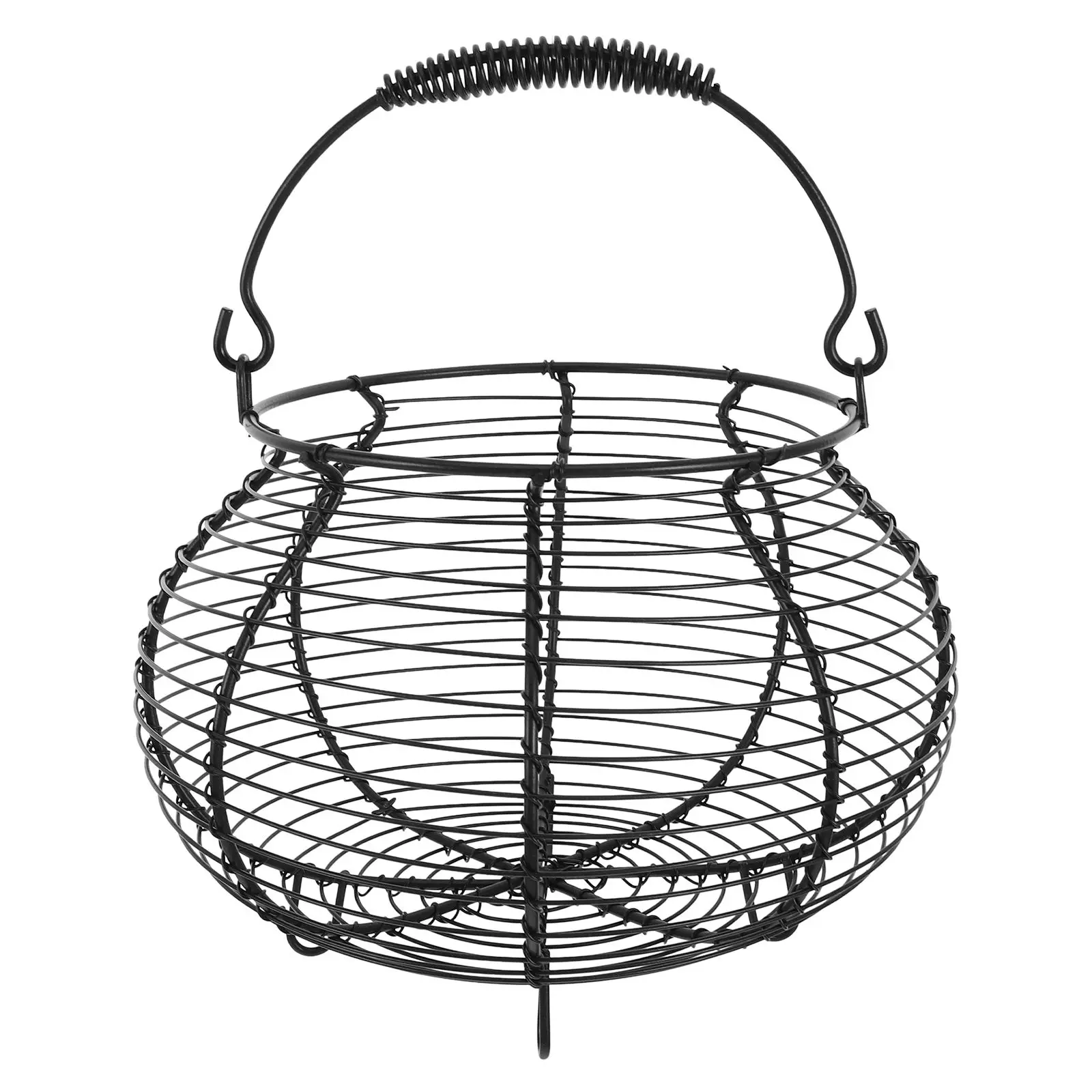 

Wire Basket with Handle Black Vintage Storage Small Portable Grocery Kitchen Vegetable Egg Fruit Longlasting Iron Round