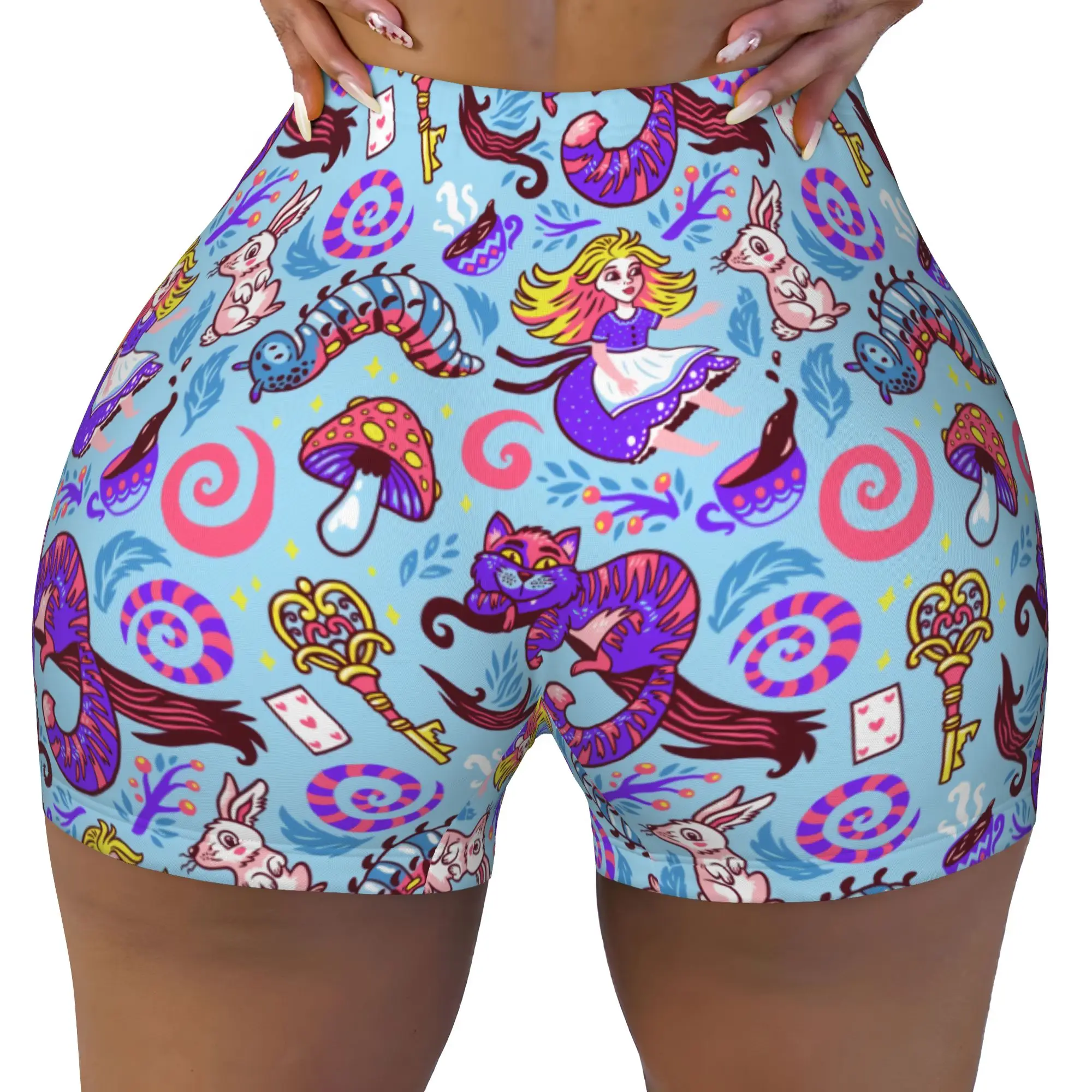 Custom Cheshires Anime Cat Gym Running Volleyball Shorts Women's Cartoon Animal Workout Yoga Shorts
