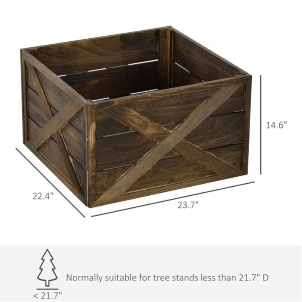 A farmhouse-style Christmas box with distressed finishes and a rustic X-shaped pattern in carbonized solid paulownia wood