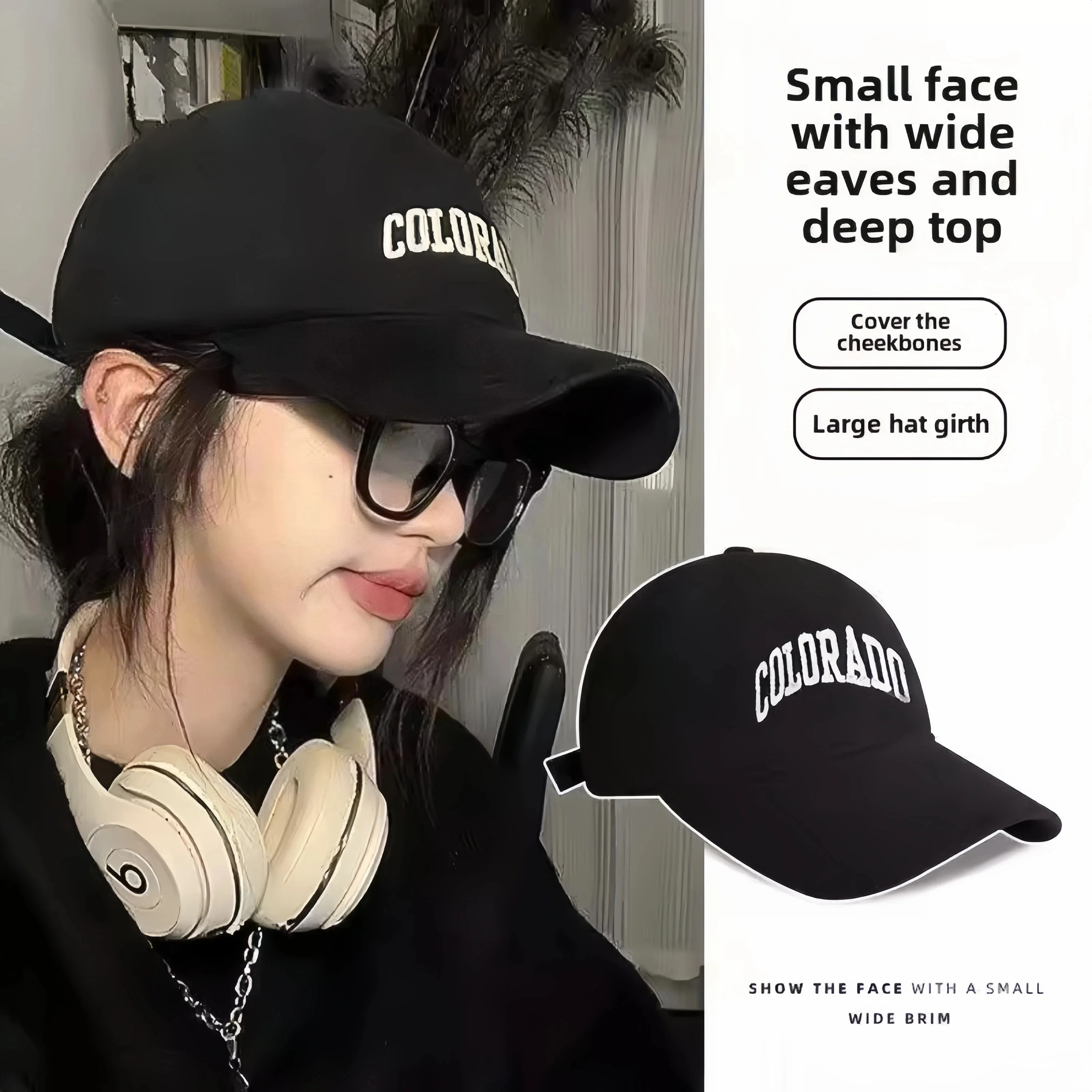 spring-autumn-black-unisex-baseball-cap-deep-crown-wide-brim-versatile-face-enhancing-duckling-hat-korean-style-large-head-size