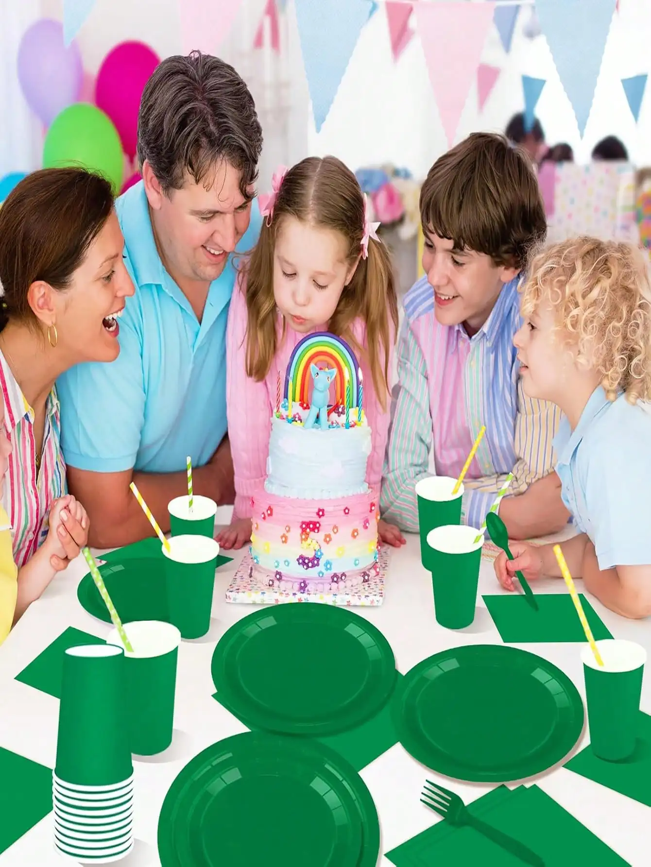 Disposable Paper Plates Green, 7/9 Inch Paper Dessert Plates, Sturdy and Durable Disposable Plates for Parties, Dinner, Festival