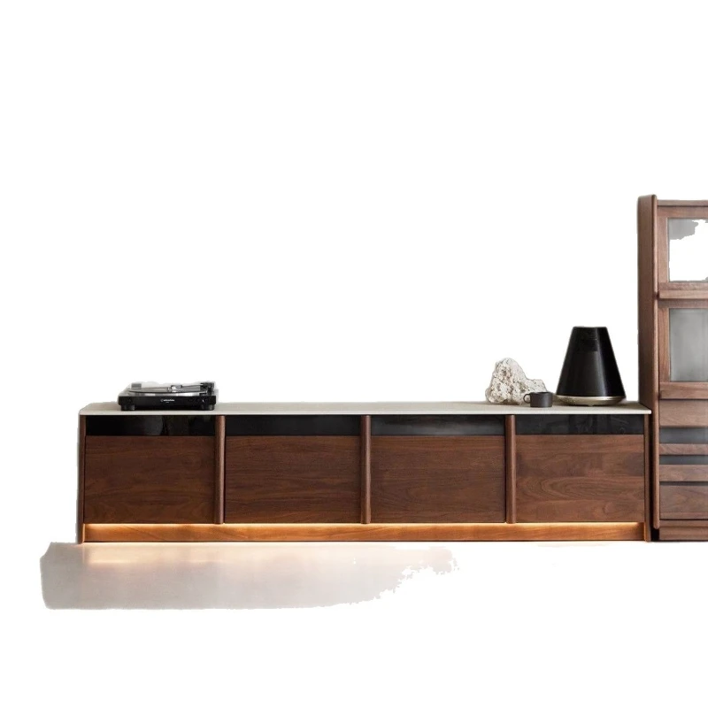 Solid wood TV cabinet floor-to-ceiling household small apartment retro storage locker