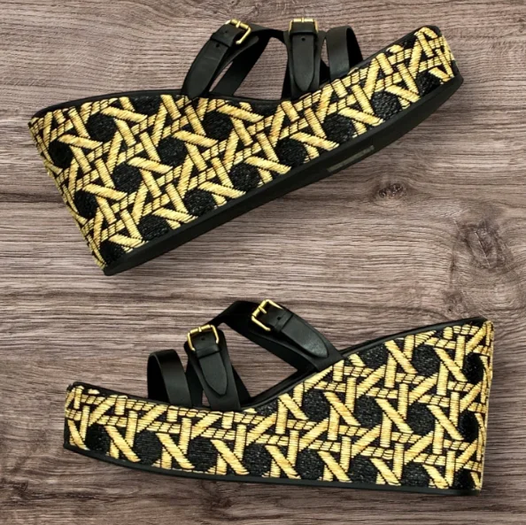 

Summer New Style Women's Wedge Heel Plaid Mules Slippers Instep Buckle Straps Open Toe Slip-On Platform Sandals Large Size