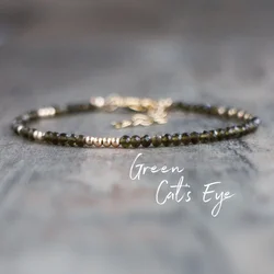 Chrysoberyl Cats Eye Bracelet, Green Cats Eye Crystal Bracelets for Women, Gift for Her, Healing Crystal Gemstone Jewelry Gift