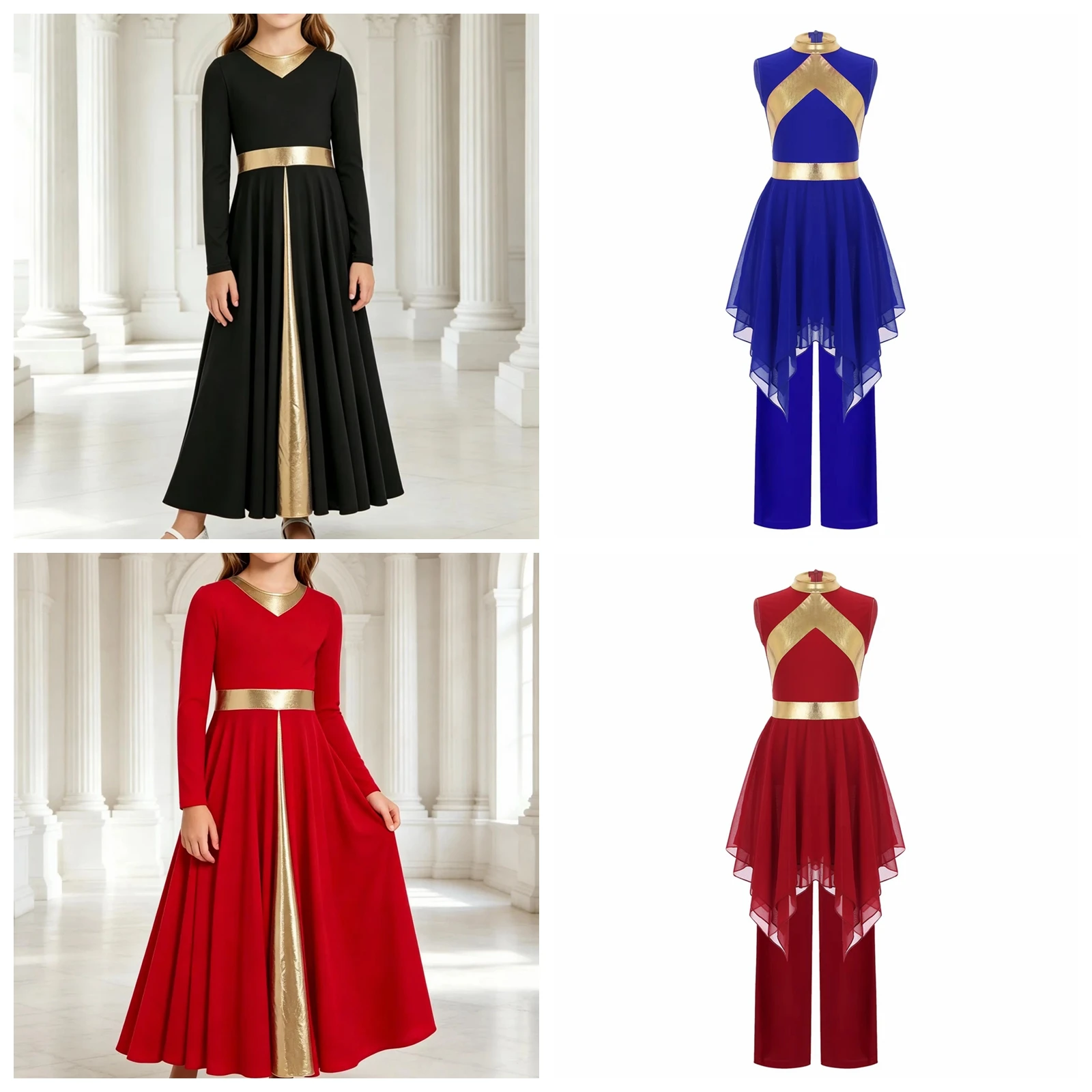 

Children Church Choir Celebration of Spirit Costume Long Sleeve Worship Praise Dress Lyrical Liturgical Dance Costume Praisewear