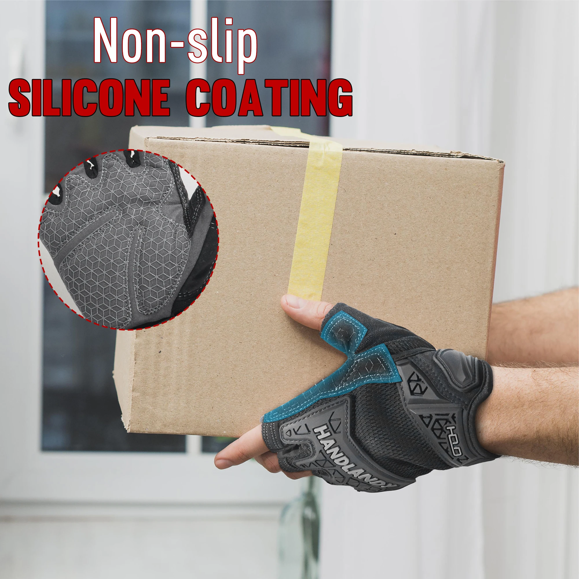 남성용 핸드랜디 손가락 없는 작업 장갑, 실리콘 코팅 TPR 너클 보호, 사냥 및 전술용 하프 핑거 장갑