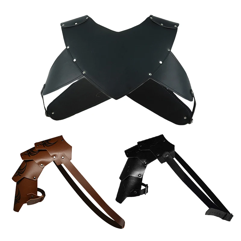 中世バイキング騎士ショルダーポールドロン Pu レザーショルダーカバーケープ鎧スチームパンクルネッサンスロールプレイコスプレアクセサリー