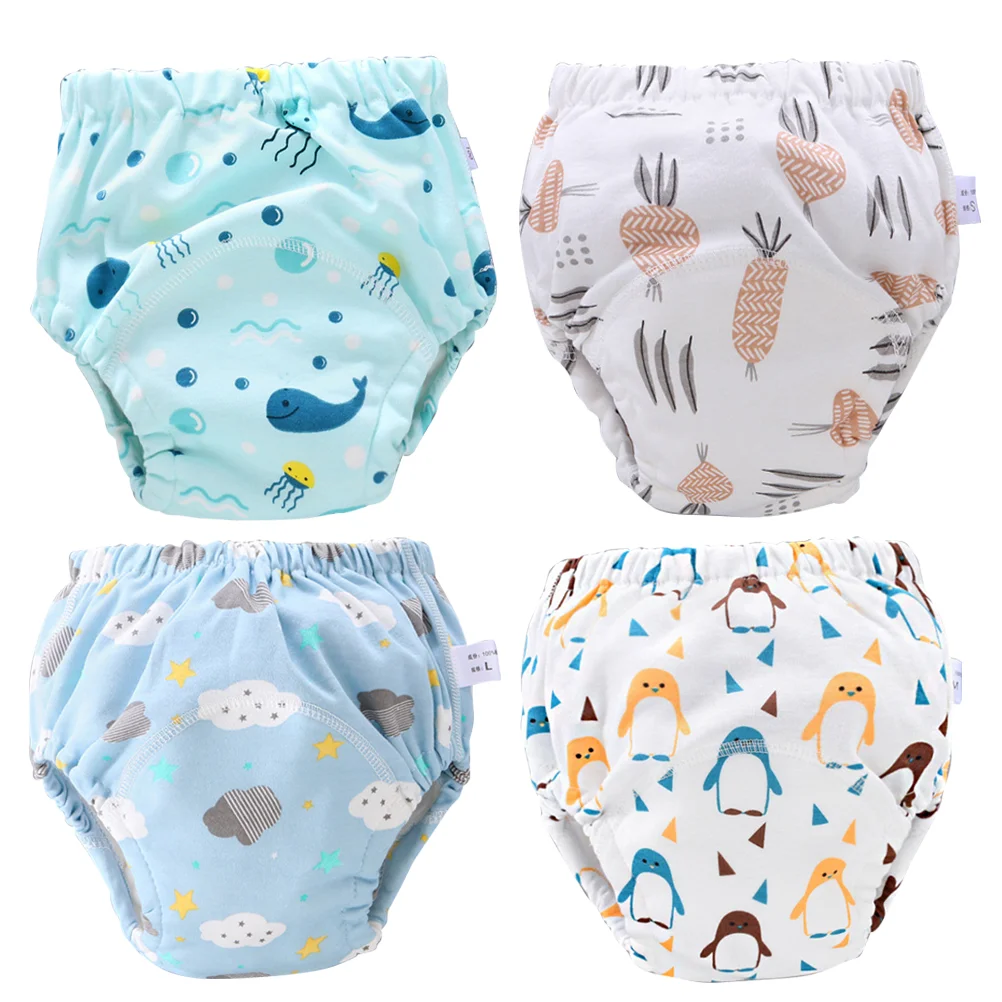 4 Pcs Baby Learning Pants Diapers Breathable Newborn Nappies Training Spring and Autumn Washable