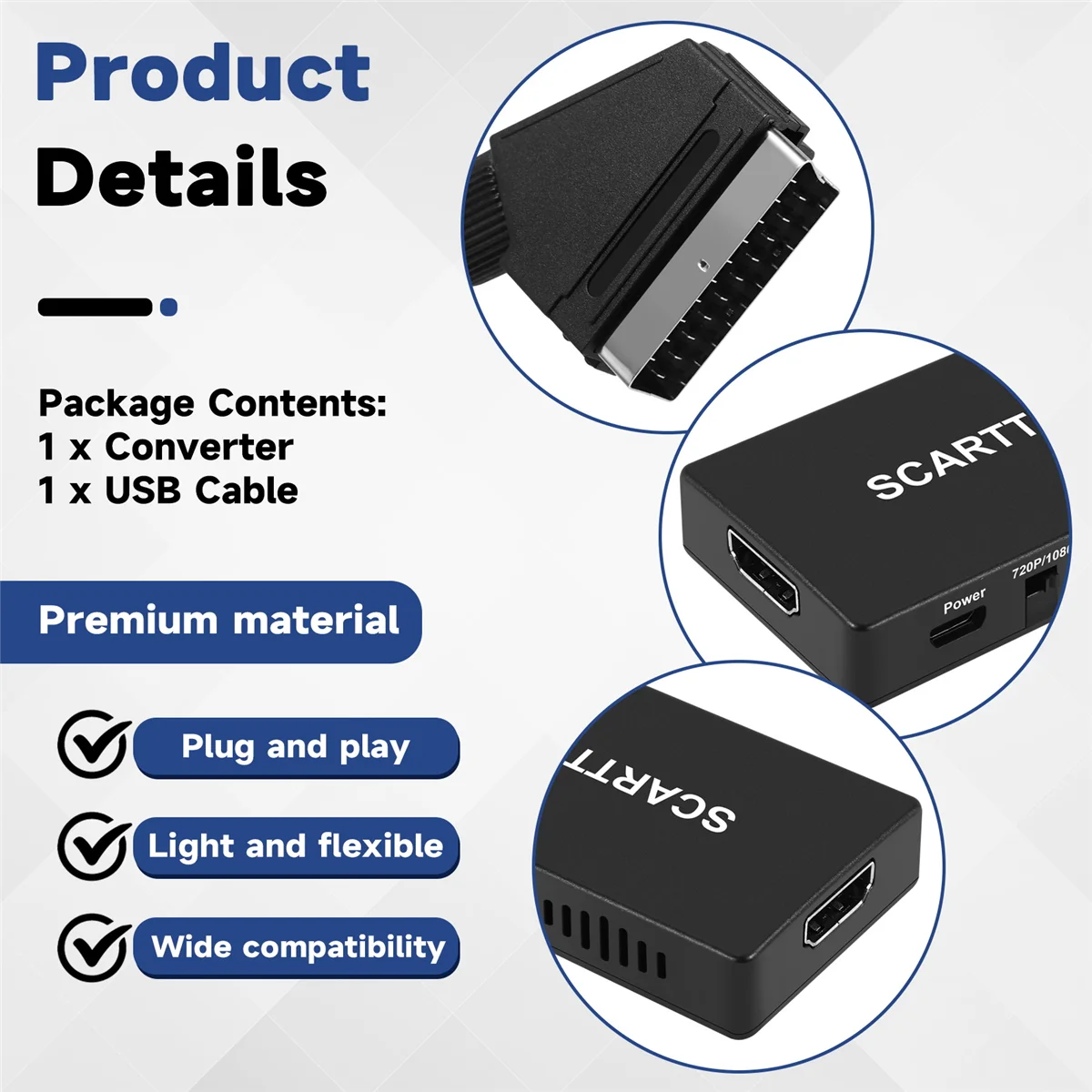 

Multi-Purpose SCART to Converter with Cable HD Adapter 720P 1080P