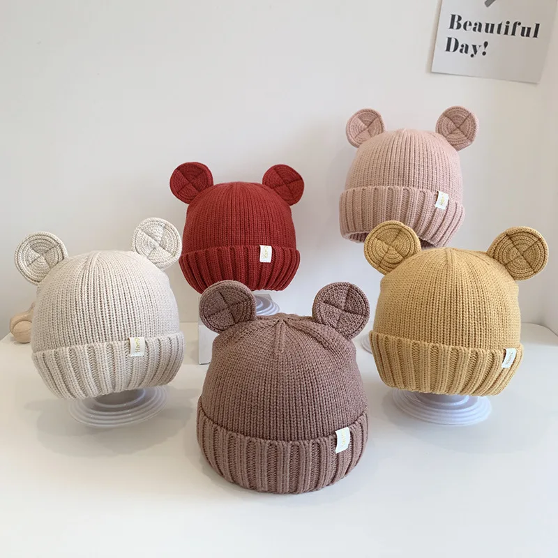 3months-2Years Old Baby Boys Girls Knit Beanie Cap Infant Warm Hat Toddler Crochet Bonnets with Ears Cute Fashion Freeship