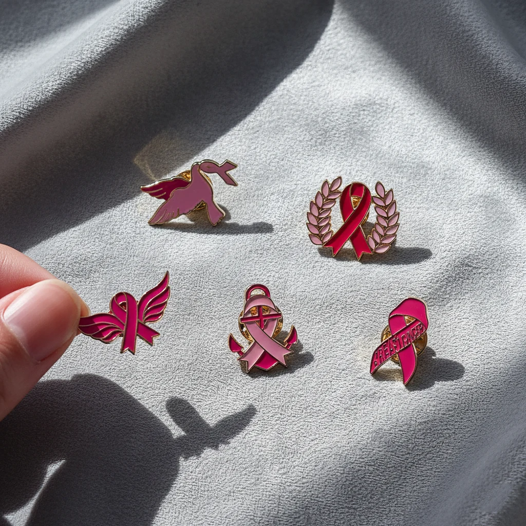 5pcs Pink Ribbon Enamel Pins Set, Breast Cancer Awareness Gifts for Women, Support Survivor Fighter Brooch Badges