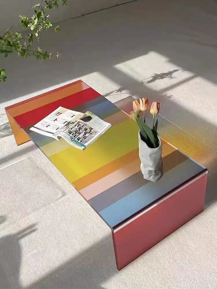 Simple acrylic striped rainbow coffee table rectangular living room furniture