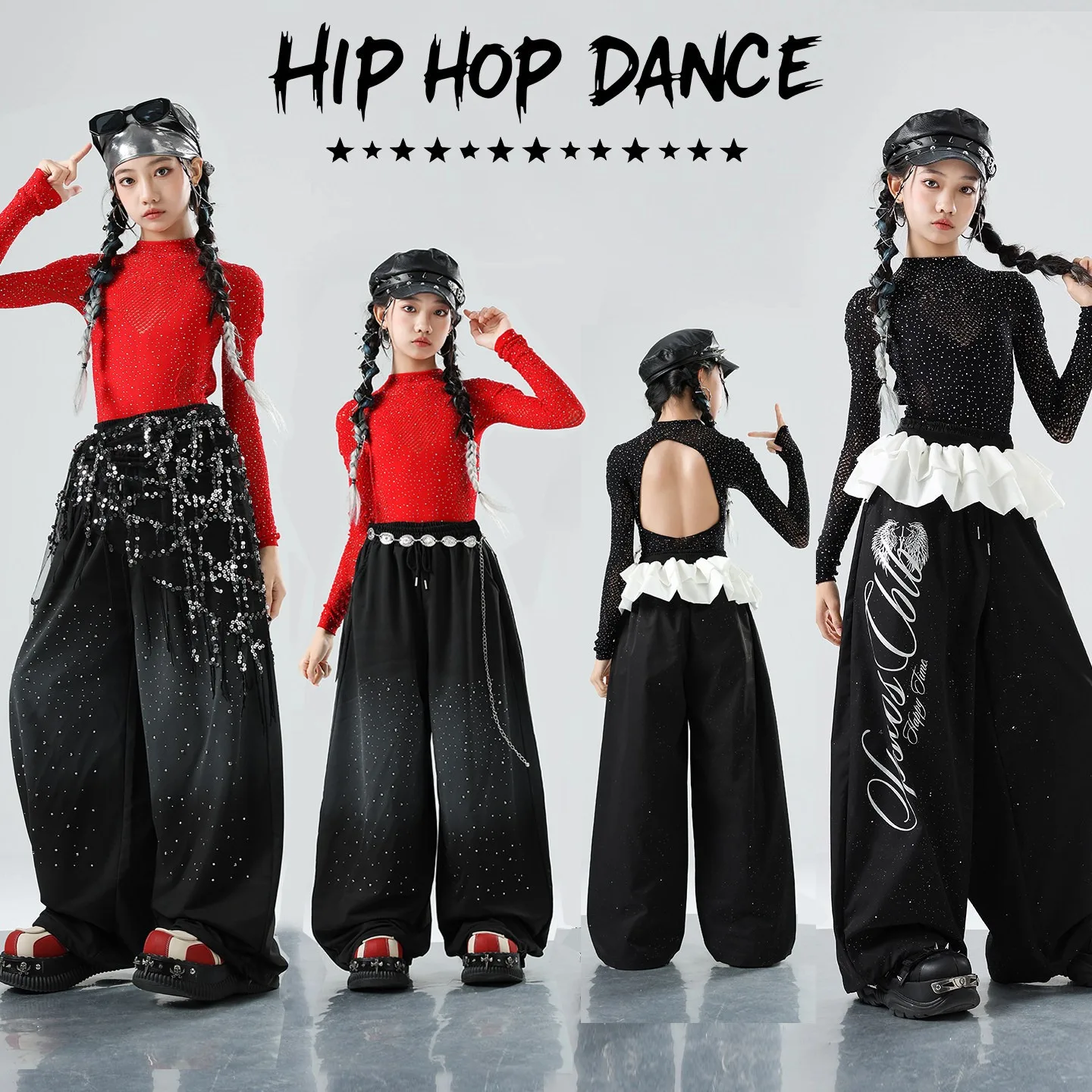 

Детский костюм для джаза и хип-хопа: боди с камнями, брюки, топ с длинными рукавами, одежда в стиле K-pop, сценический костюм для выступлений