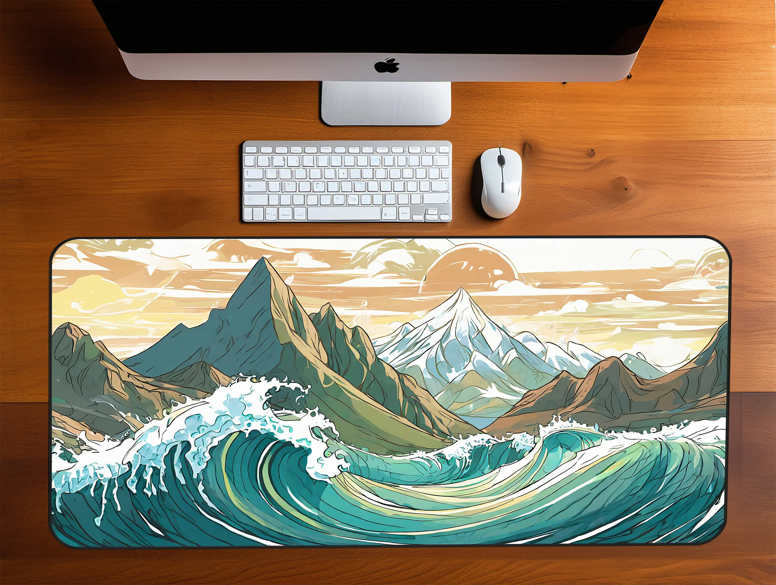 

Настольный коврик Japanese Wave, нескользящий и водонепроницаемый игровой коврик для мыши, минималистичный коврик для офисного декора, идеальный подарок для друзей.