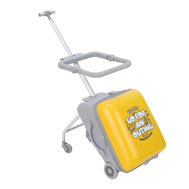 Maletas viaje Equipaje para niños puede sentarse y montar bolsas de viaje, maletas para niños y niñas, Maleta caja de bebé para caminar, caja de carrito para hombre perezoso amarillo, maleta para niños con ruedas