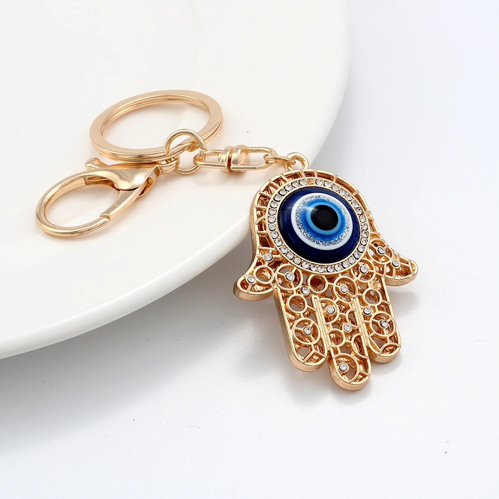 Lucky Eye Fatima Hamsa Hand Keychain Alloy Turkish Evil Eye Key Chain Women Men Bag Car Keyring llavero porte clé מחזיק מפתחות