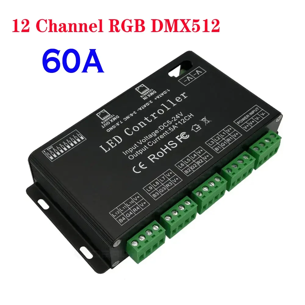 

12 Channel DMX Decoder RGB DMX512 Strip Controller Input DC5V-24V 60A