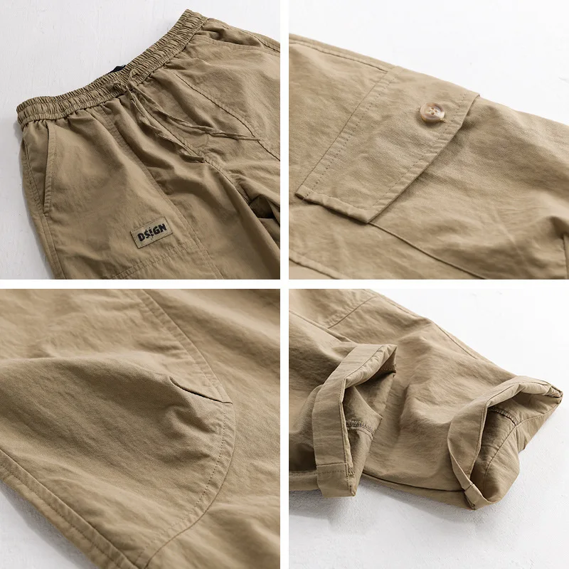 2025 봄과 가을 레트로 아메리칸 팬츠 남성용 루즈 솔리드 컬러 스트레이트 튜브 작업복 아웃도어 캐주얼 다용도 팬츠