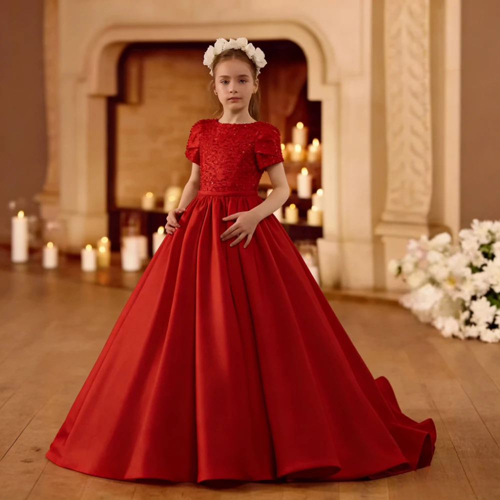 2026 Kids Sweep Train Dress Girl Model Runway Elegant Princess Dresses Children Girls Piano Beaded Birthday Performance Flower