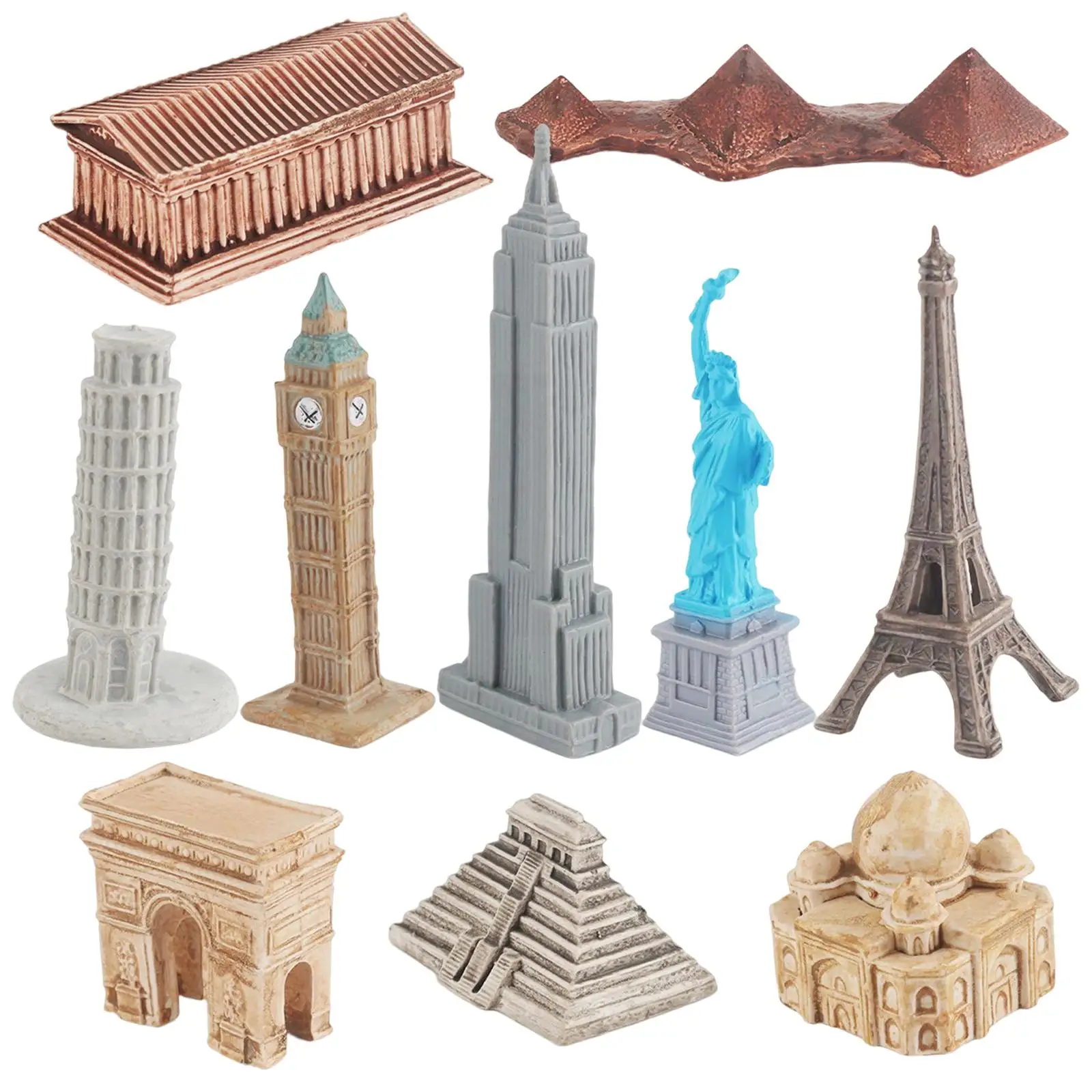 10 Pieces Landmark Buildings Miniature Model 3D Architecture Model for Collection