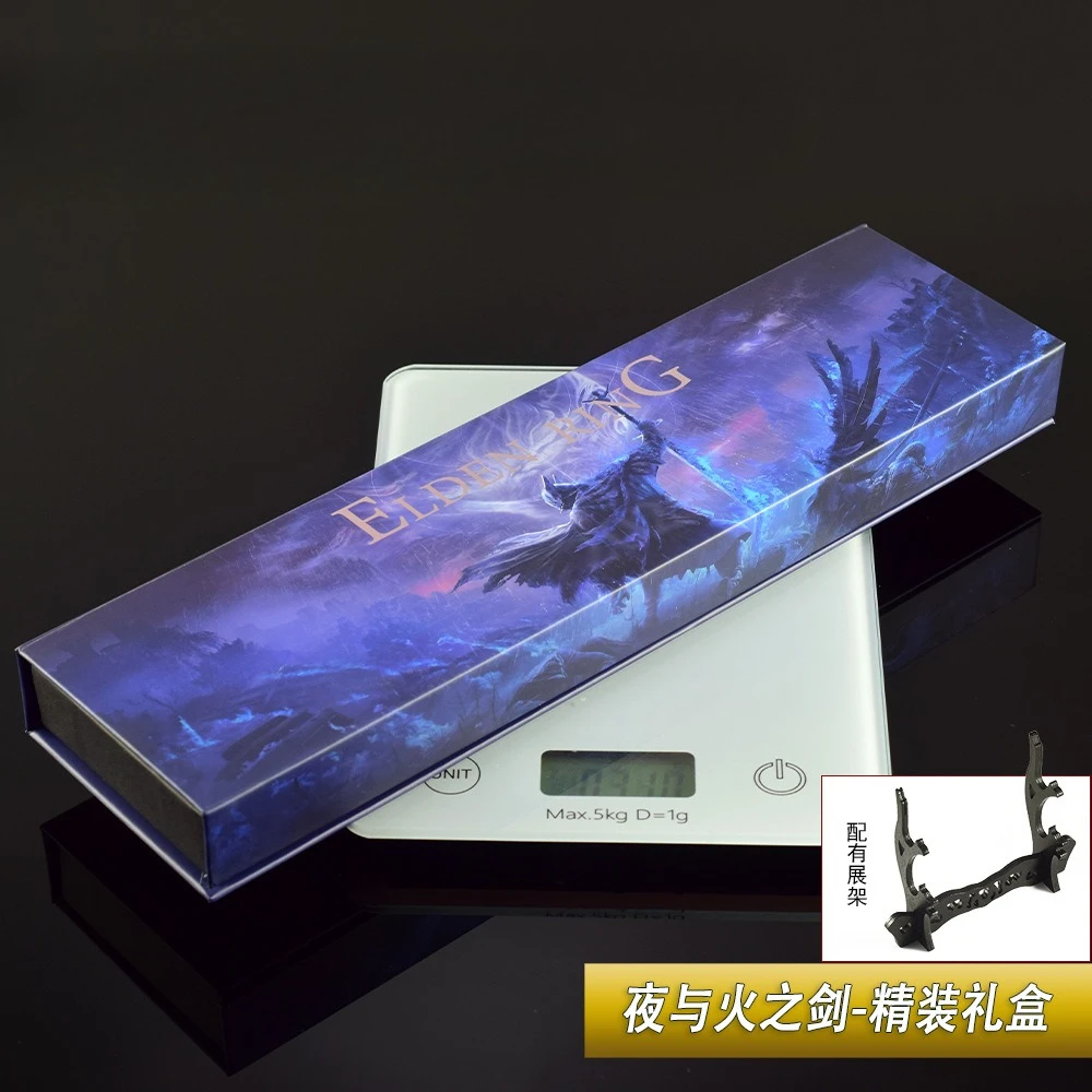 Edição de luxo 30cm espada da noite e anel de chama jogo periférico caixa eldened brinquedo samurai artesanato acessórios ornamento coleções