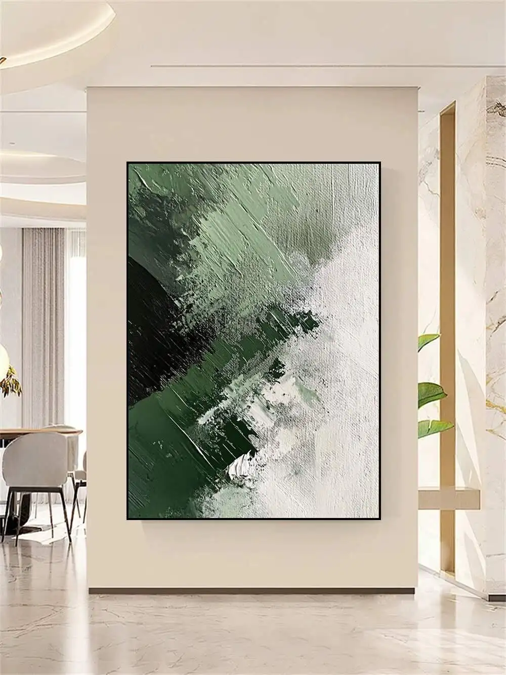 High Quality Pure Hand Drawn Texture Modern Abstract Green Theme Oil Painting Wall Art Home Decoration Corridor Room Hanging Map