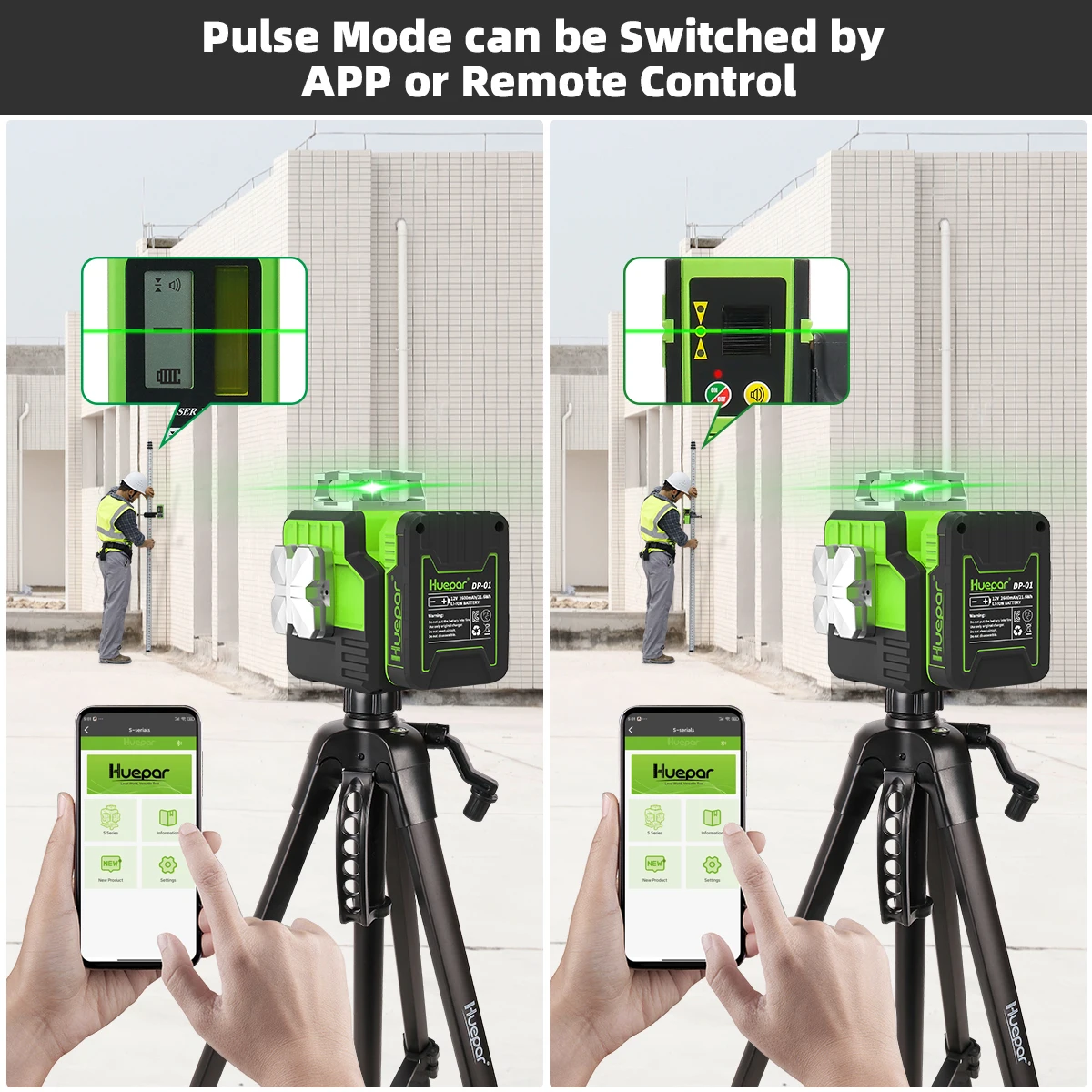 Huepar 8 Lines Laser Level 2D Green Beam Self-leveling with Bluetooth &Pulse Mode