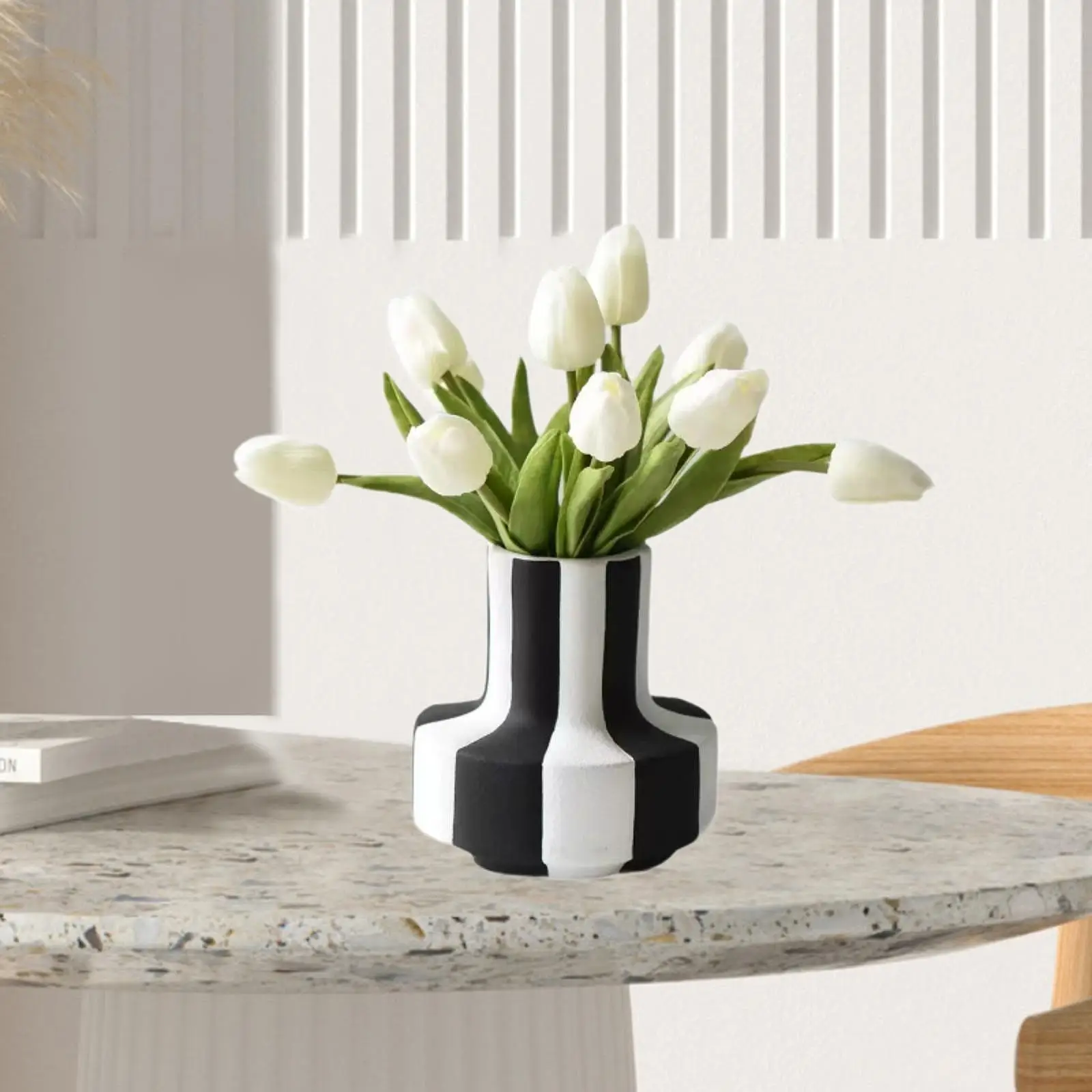 Large Decorative Black and White Modern Vase Ornament Planter Pot for Home Tabletop Office Centerpiece