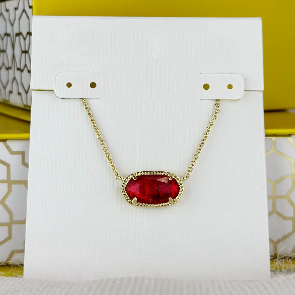 

KS Elisa Series Geometric Red Glass Gemstone Pendant Necklace for Women Fashion Jewelry Unique Gifts