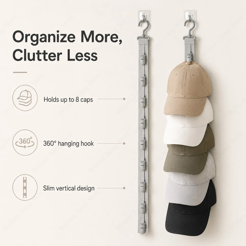 Baseball Cap Hanging Organizer Hat Rack Storage Rope With Clips Multi Caps Display Hanger For Closet Wardrobe Bedroom Door view 2