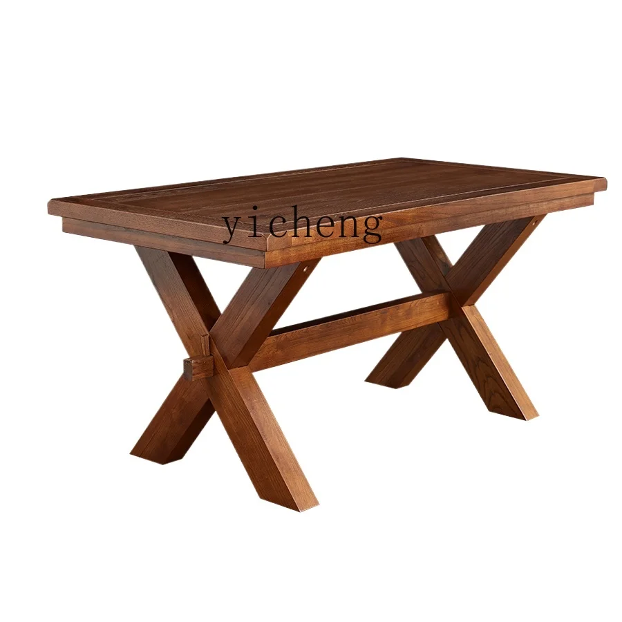 

TQH all solid wood dining table rural retro home rectangular table workbench all log furniture