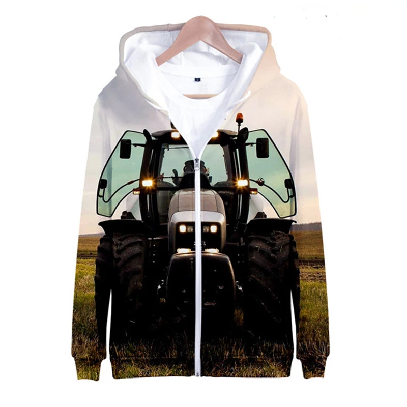 Hoodies 3D Print Kawaii Tractor Motorcycle Zipper Sweatshirts Boys Girls Sweatshirts Children\'s Fashion Oversize Hoodie Coat