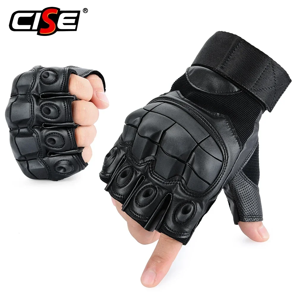 Touch Screen PU Leather Motorcycle Half Finger Glove Motorbike Motocross Moto Hard Fingerless Riding Biker Protective Gear