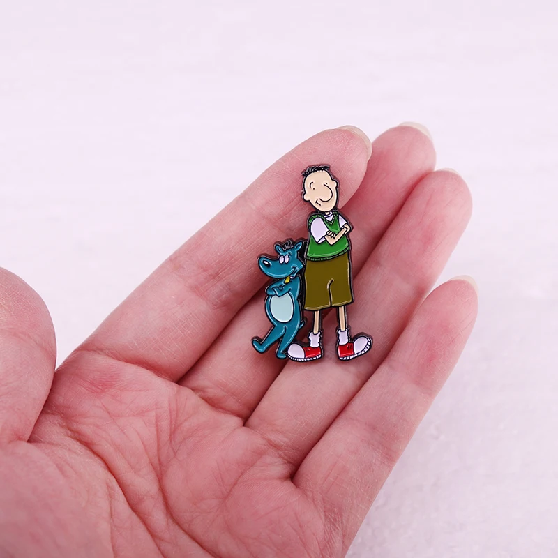 Doug and pet dog Porkchop Enamel Pin 90s Cartoon badge Gifts for Him Her view 4