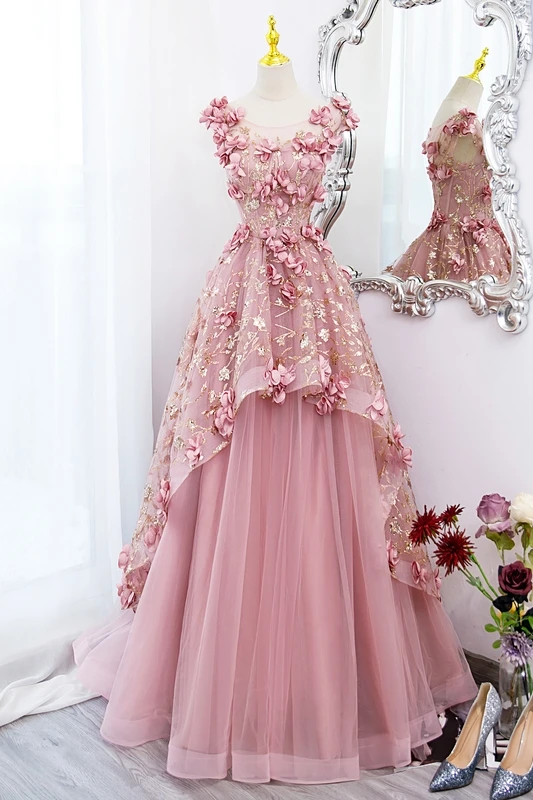 Vestido rosa oscuro de flores para quinceañera, traje de baile de graduación de Maria Novia, hierba primrosa, talla grande, 15 años, 2023