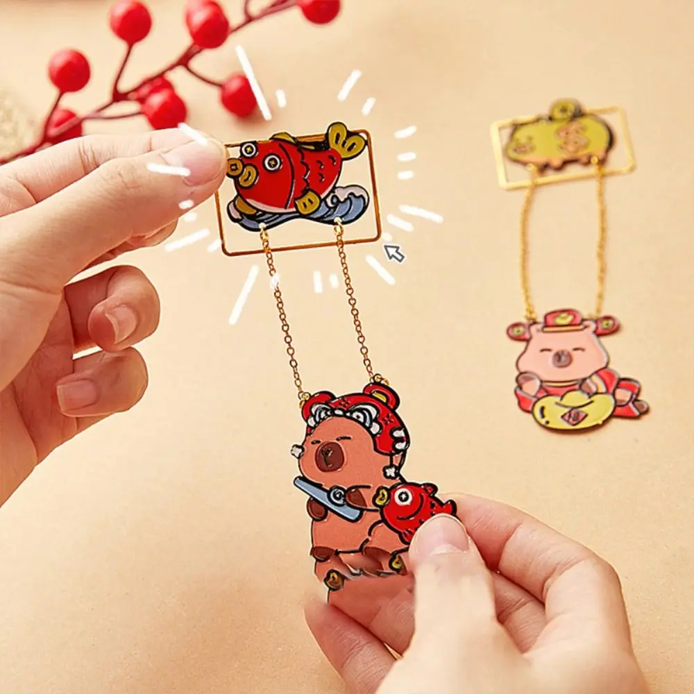 New Kawaii Capybara Bookmark High-grade Cartoon Book Page Holder Metal Red Tassel Pendant Bookmark Student