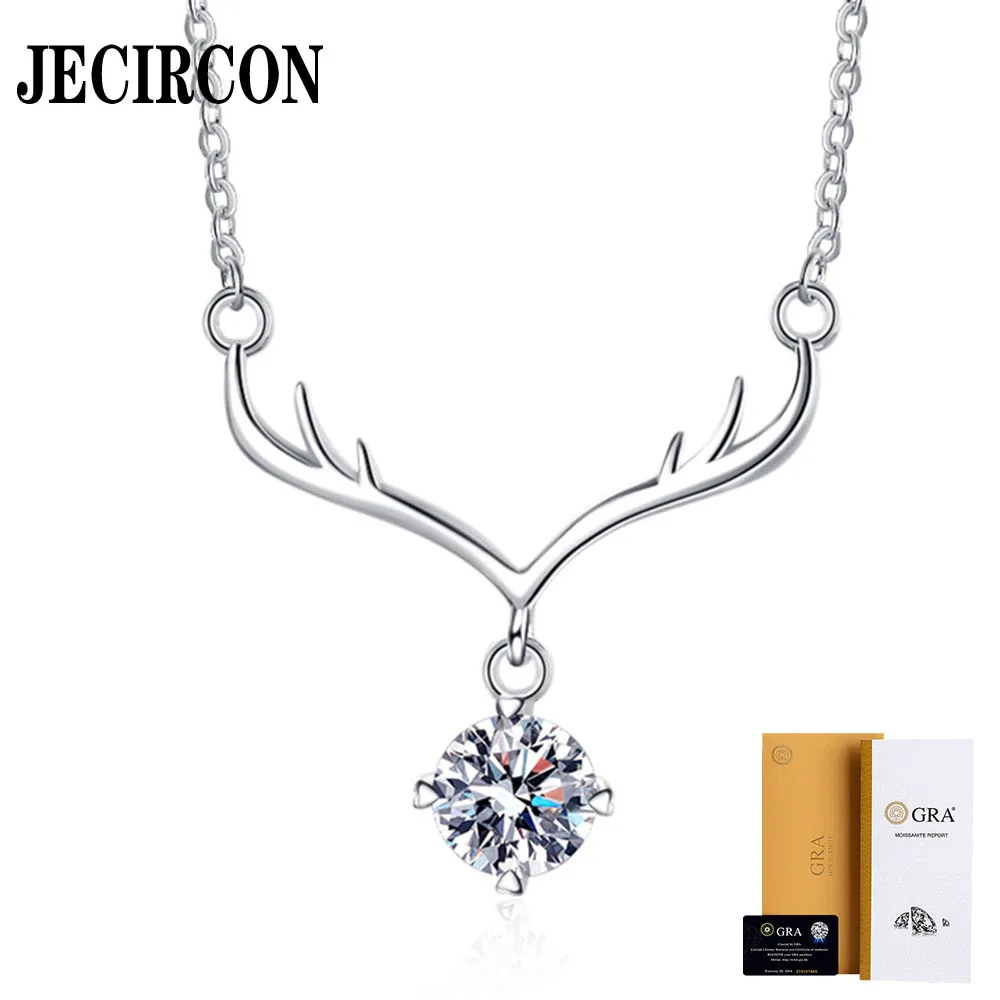 

JECIRCON 925 Sterling Silver 1 Carat Moissanite Necklace Versatile Classic Beautiful Timeless Elk Pendant for Women Fine Jewelry