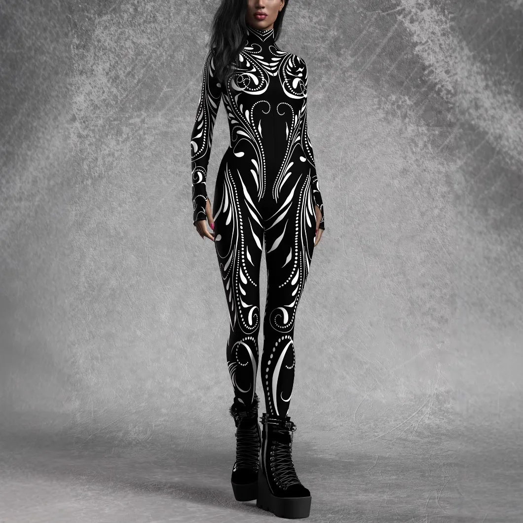 Halloween-Karnevalsparty Aerial Yoga Zentai Damen Enger Gothic Mechanischer Erwachsenen-Futuristischer Technologie-Roboter Cosplay-Jumpsuit – Detail 19
