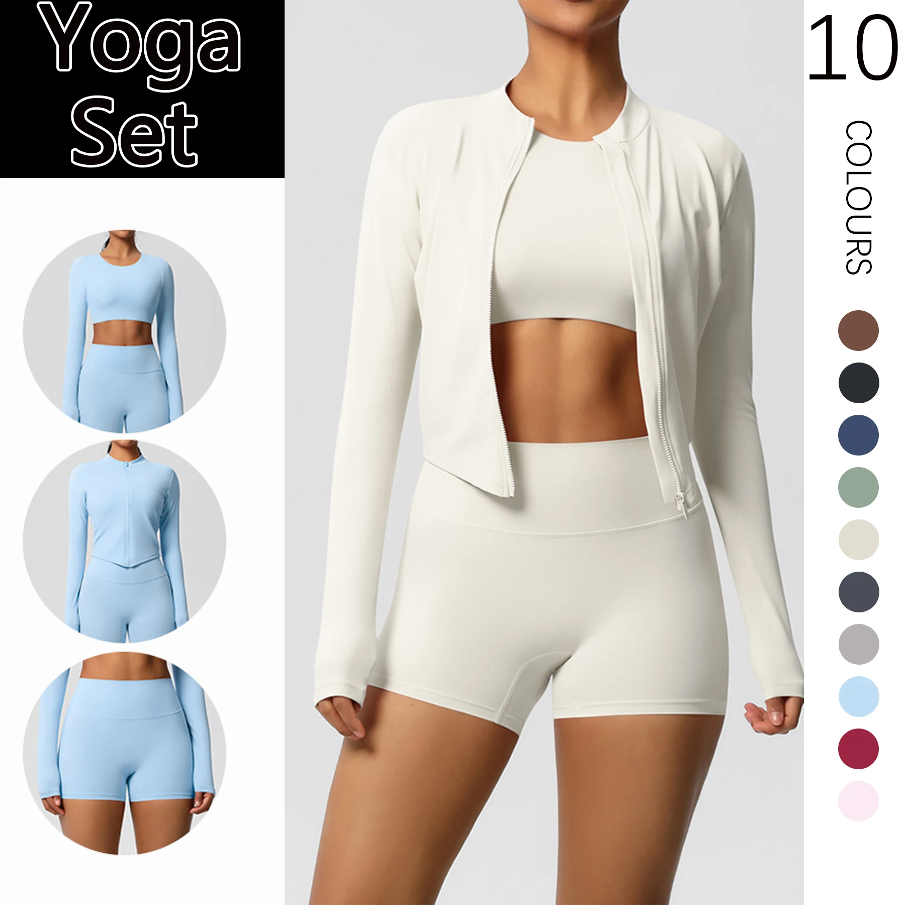 

Sports Casual Yoga Clothing Set Naked Long Sleeved Zipper Jacket Quick Drying Yoga Pants Breathable Fitness Shorts Yoga Suit