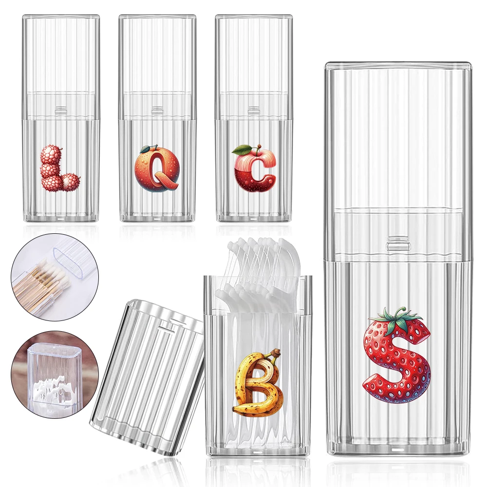 

Outdoor Portable Dental Floss Organizer Dustproof Toothpick Cotton Swab Case Fruit Letter Initial Name 26 Letters Pattern