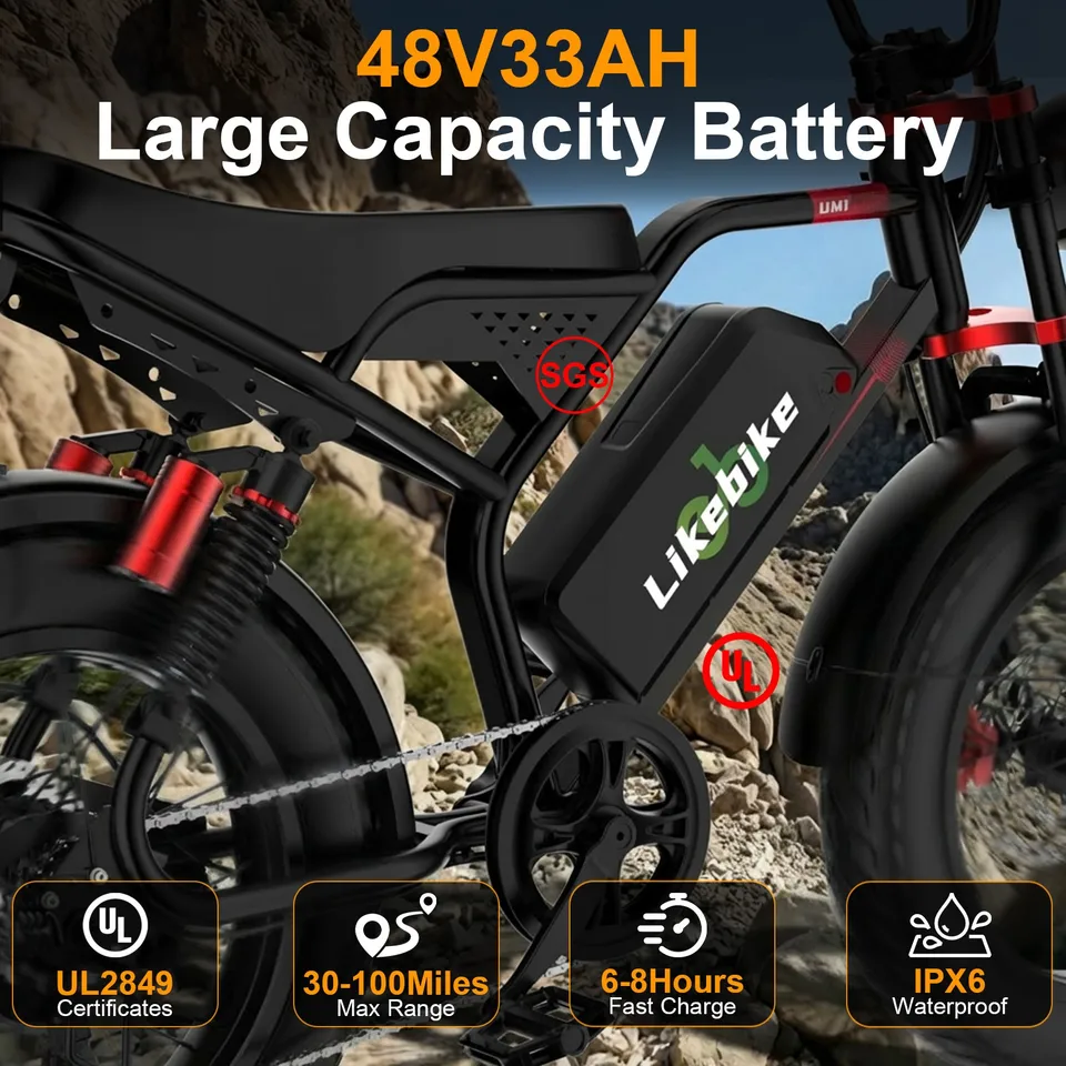 3000W Peak Motor Electric eBike Bicycle 20" Fat Tire E-Bike 48V 33Ah for Adults image 3