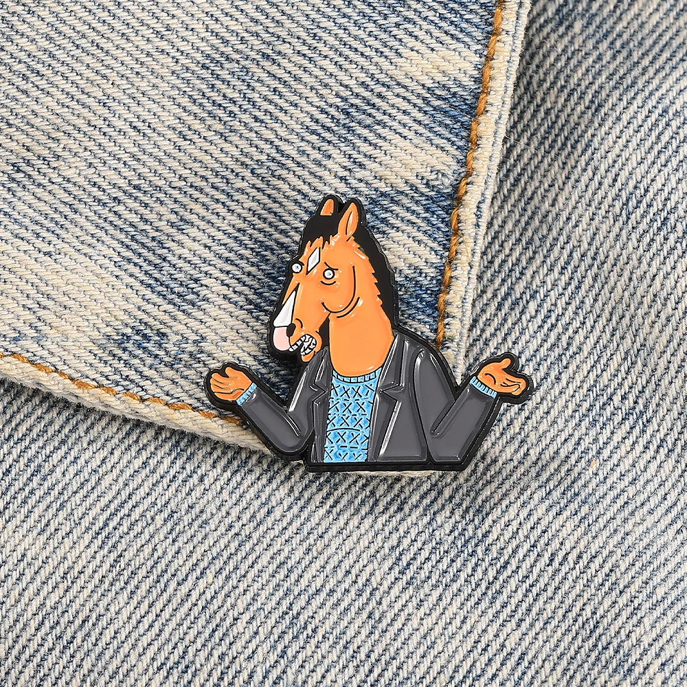 Funny Mr.Horse Enamel Pins Personality Animal Brooches Wholesale