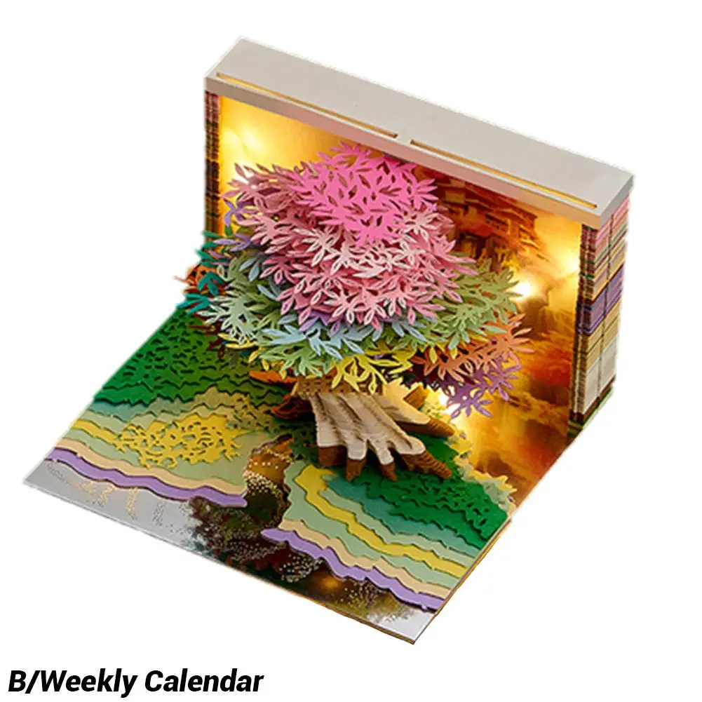 3D Notepad Tree House 3D Memo Pad Desktop Decor 2025 Calendar Pen Craftwork Paper Off Tear Art Notepad Weekly Holder Z6P9
