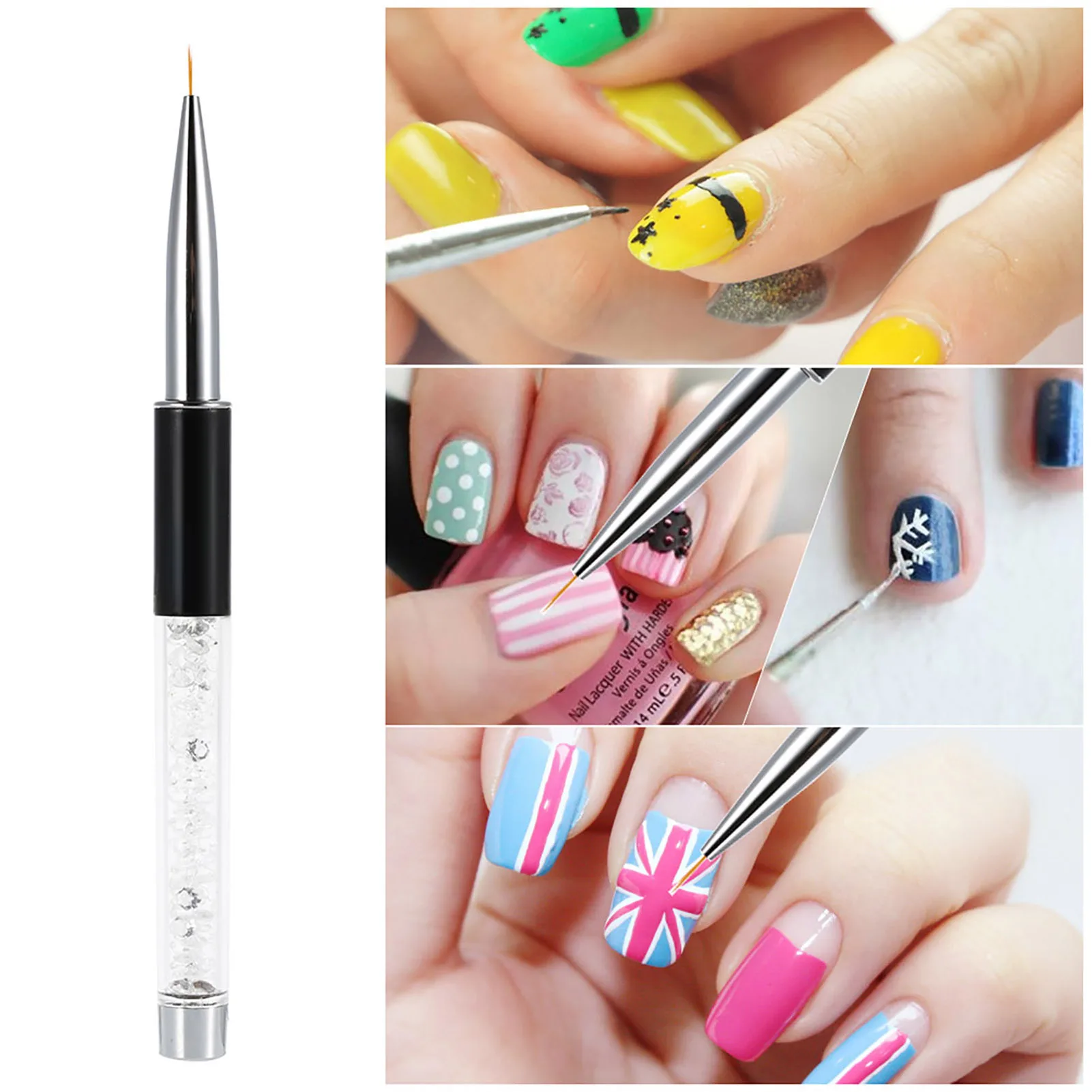 BQAN Nail Art Painting Brush 9mm Crystal Acrylic Nail Art UV Gel Painting Line Brush Nylon Hair Pen Manicure Nail Liner Tool